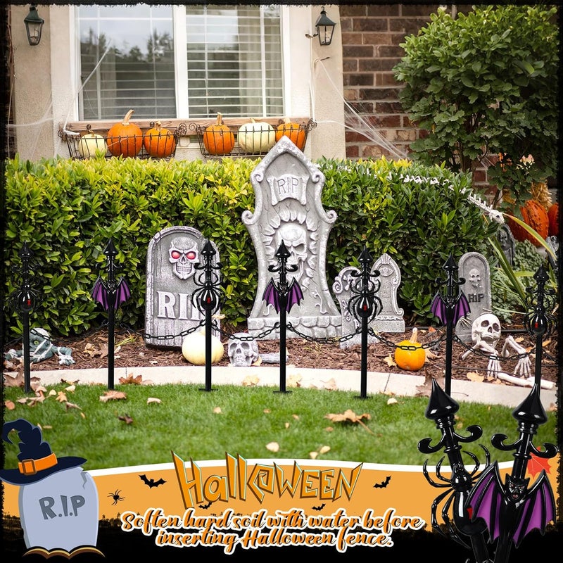 Vercraft 10 Pack Halloween Fence for Garden Outdoor Halloween Yard Decorations Lawn Stake with Connecting Chain Spooky Cemetery Decor for Outdoor Yard Graveyard Pathway Haunted House Party(Bat Spider) - Image 4